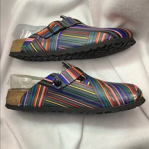 Birkenstock Papillio Collection Gray and Multi-stripe Mule